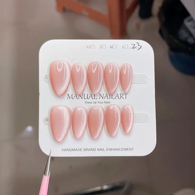 Cat Eye Almond Press-On Nails - 10-Piece Handmade Set