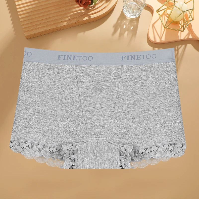 Cotton High-Waist Lace Boyshort – Breathable Letter-Band Sport Briefs for Women (S–2XL, 6 Colors)