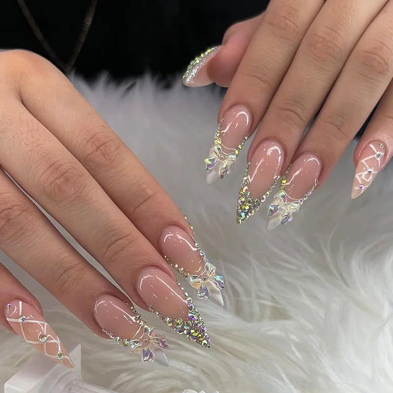 Almond Press-On Nails - French Tip & Gradient Designs, 24-Piece Set