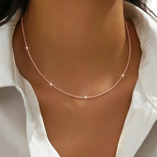 Sparkling Chain Choker Necklace – Minimalist Stainless Steel Clavicle Collar for Women