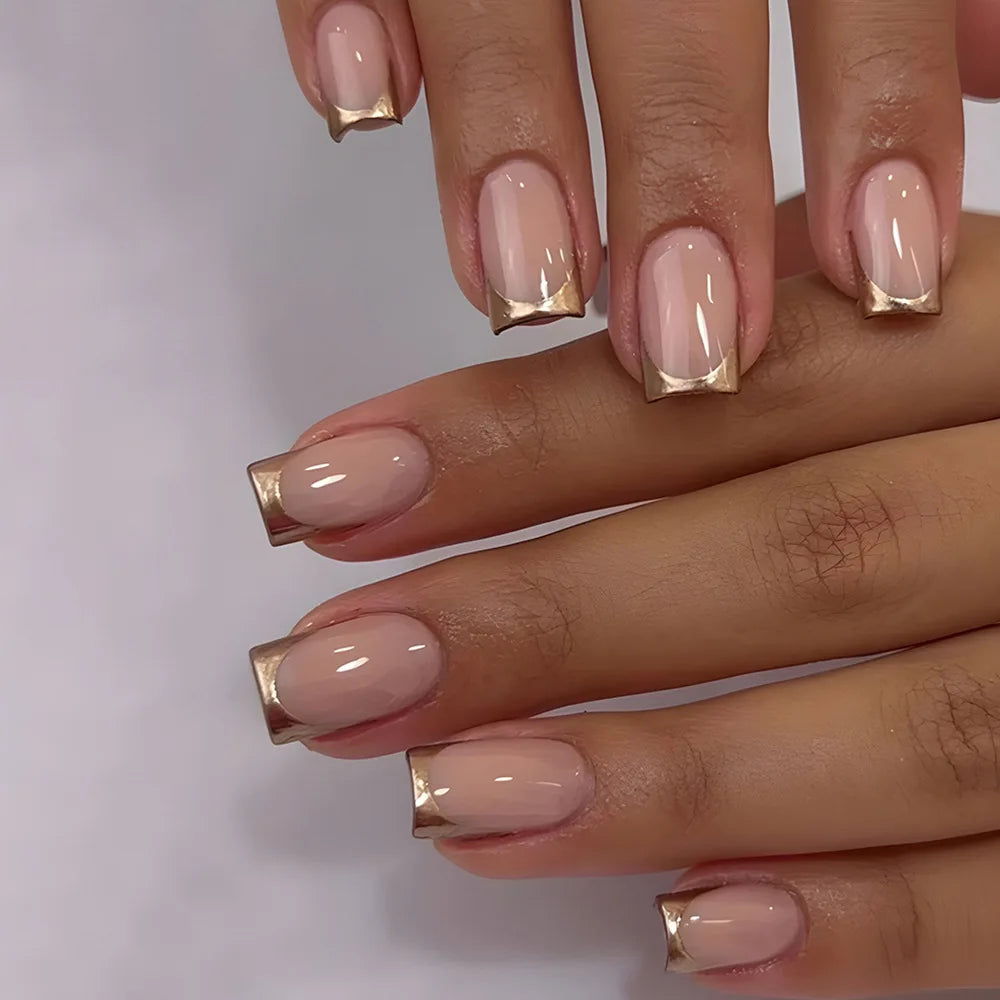 Nude Pink Short Square Press-On Nails - French & Gradient, 24 Pieces