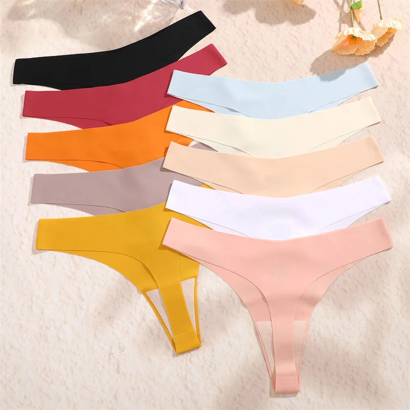 3Pcs/Set Women Seamless Panties Sexy V-Waist Thongs G-String Ultra-thin Lingerie Female Ice Silk Underwear Soft Underpants
