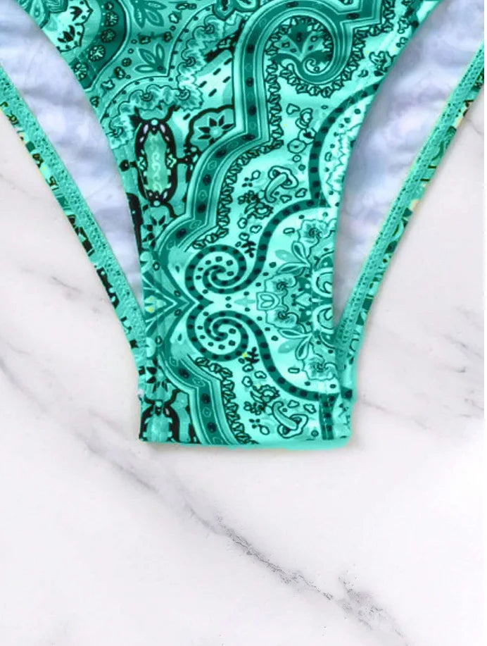 Push-Up Halter Bikini Set — Bow-Tie Top & Printed Side-Tie Bottoms | Women's Swimwear