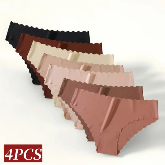 4-Pack Ice Silk Mid-Rise Seamless Panties – Scalloped Edge Briefs (XS–XL)