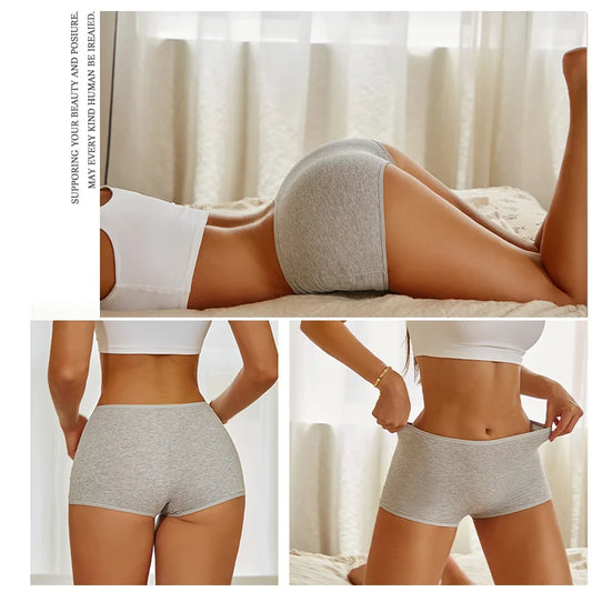 4-Pack Cotton Boyshort Panties – Seamless High-Rise Underwear for Women (XS–XL, 15 Color Sets)