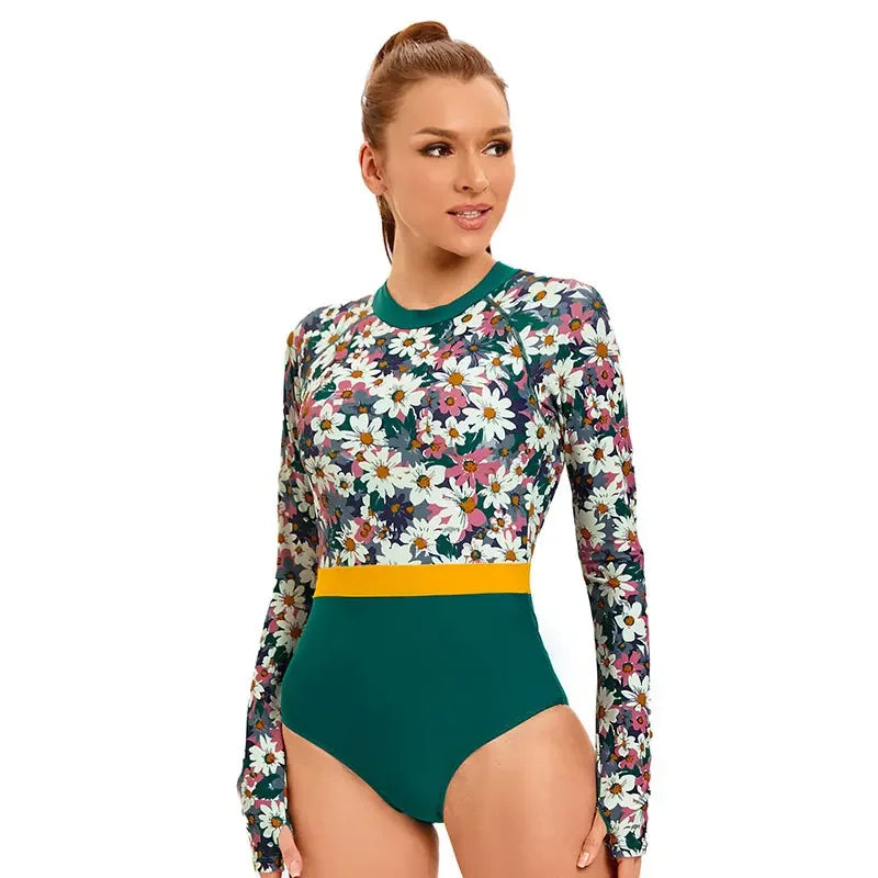 Long Sleeve Zip-Front Rash Guard One-Piece Swimsuit — UPF Sun Protection | Women's Swimwear