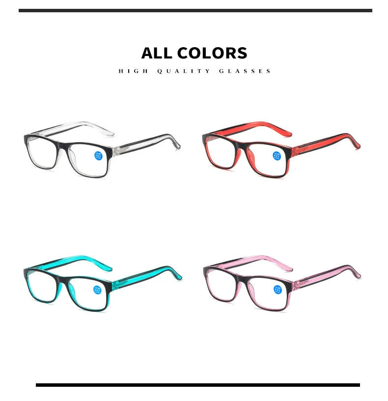 Square Reading Glasses | 4 Frame Colors, +1.00 to +4.00