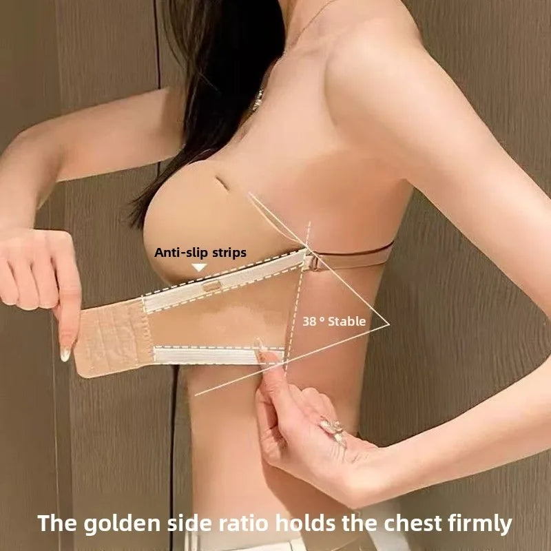 Women's 12CM Extreme Push Up Strapless Bra | No Wire Adhesive Sticky Bra for Lift & Cleavage | Invisible Non-Slip Nude Bra (70A–85A)