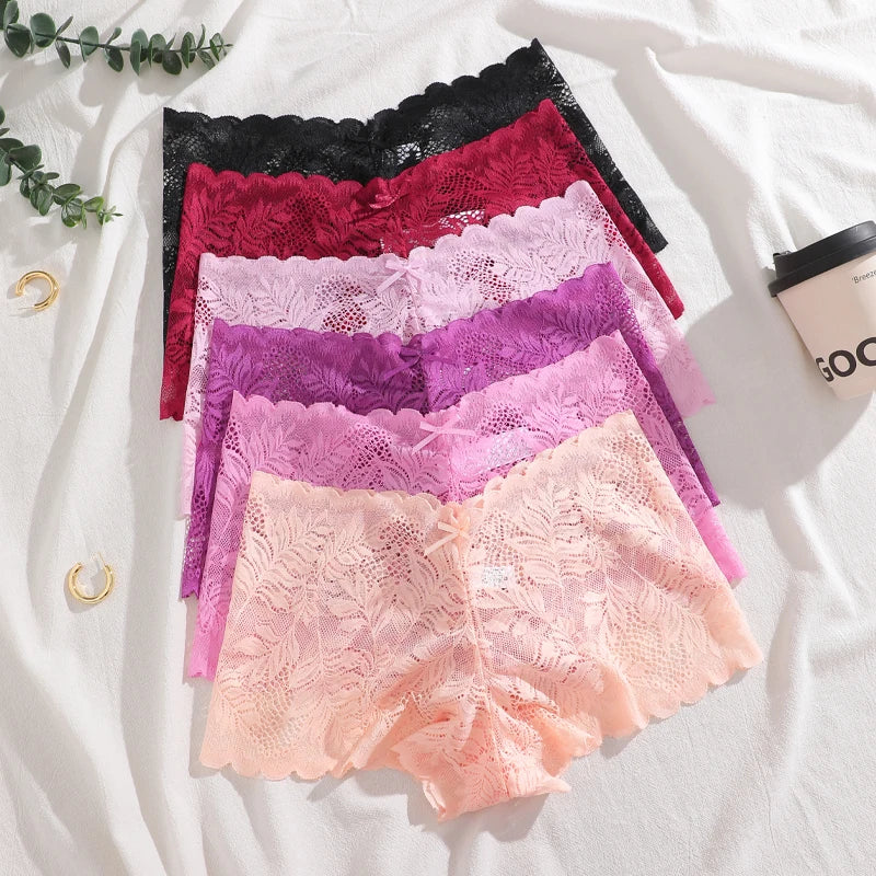 5-Pack Lace Floral Boyshorts — Low-Rise Hollow Out Panties