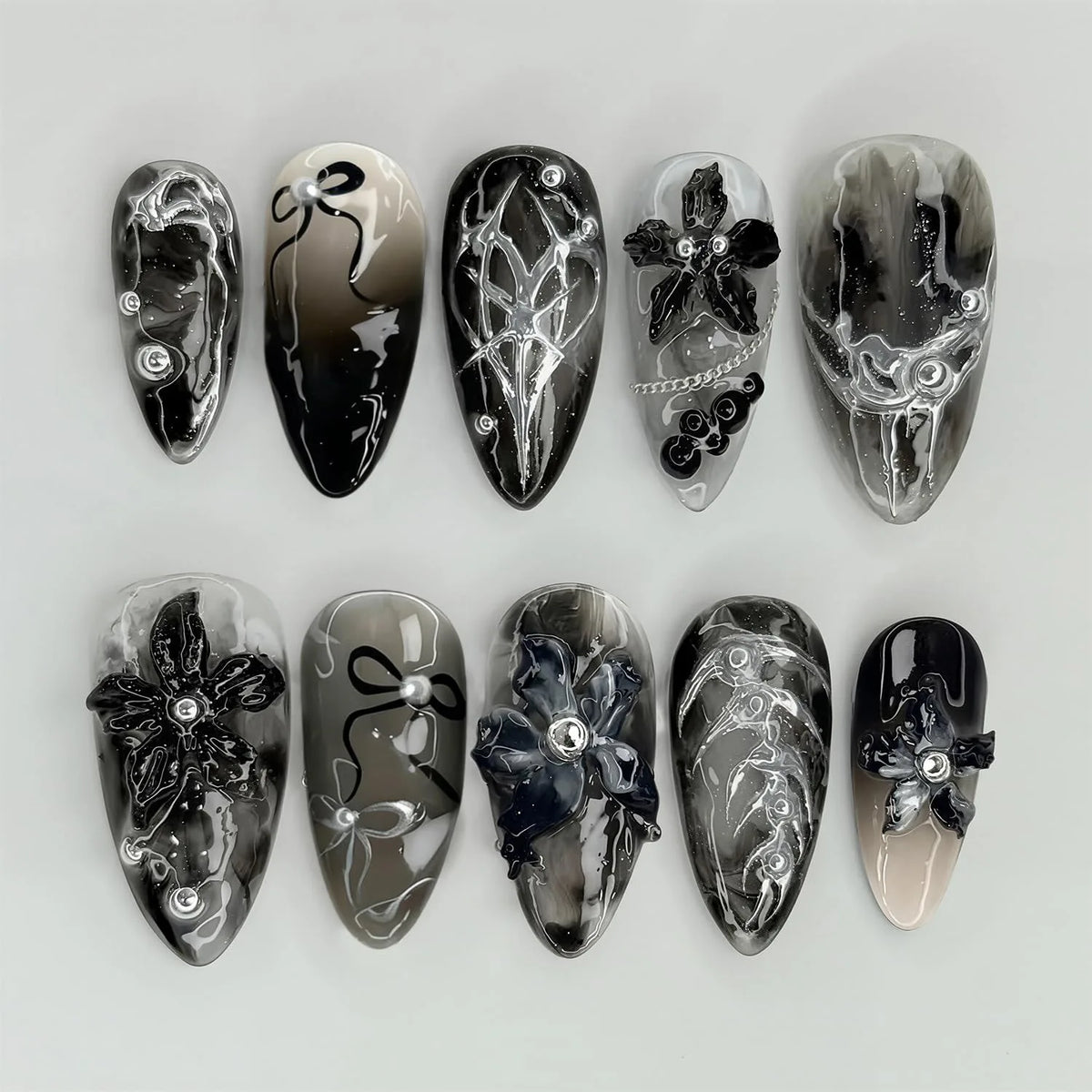 Pink Floral Press-On Nails – Almond Flower Designs, 24 Pieces