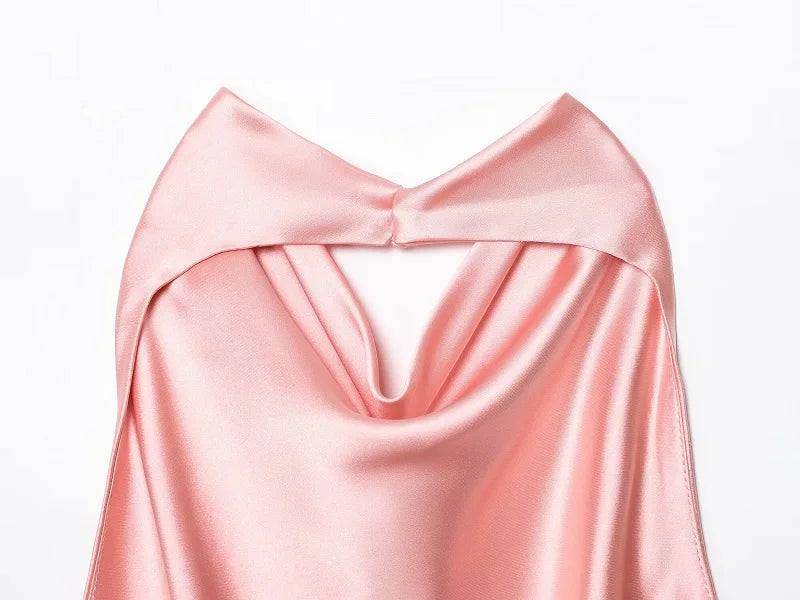 Satin Halter Cowl-Neck Backless Top — Women's Camisole