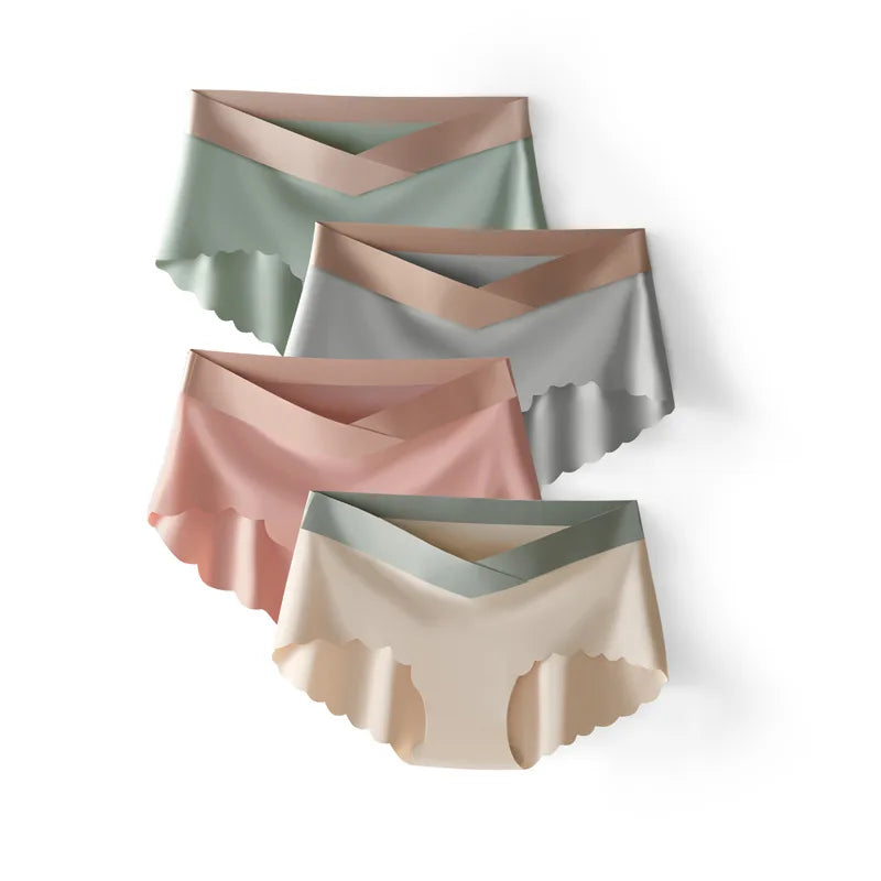 4pcs Summer Seamless Panties Ice Silk Female Pregnanc Underwear Women Low-Waist Briefs Large Size Maternity Panty Sexy Lingerie