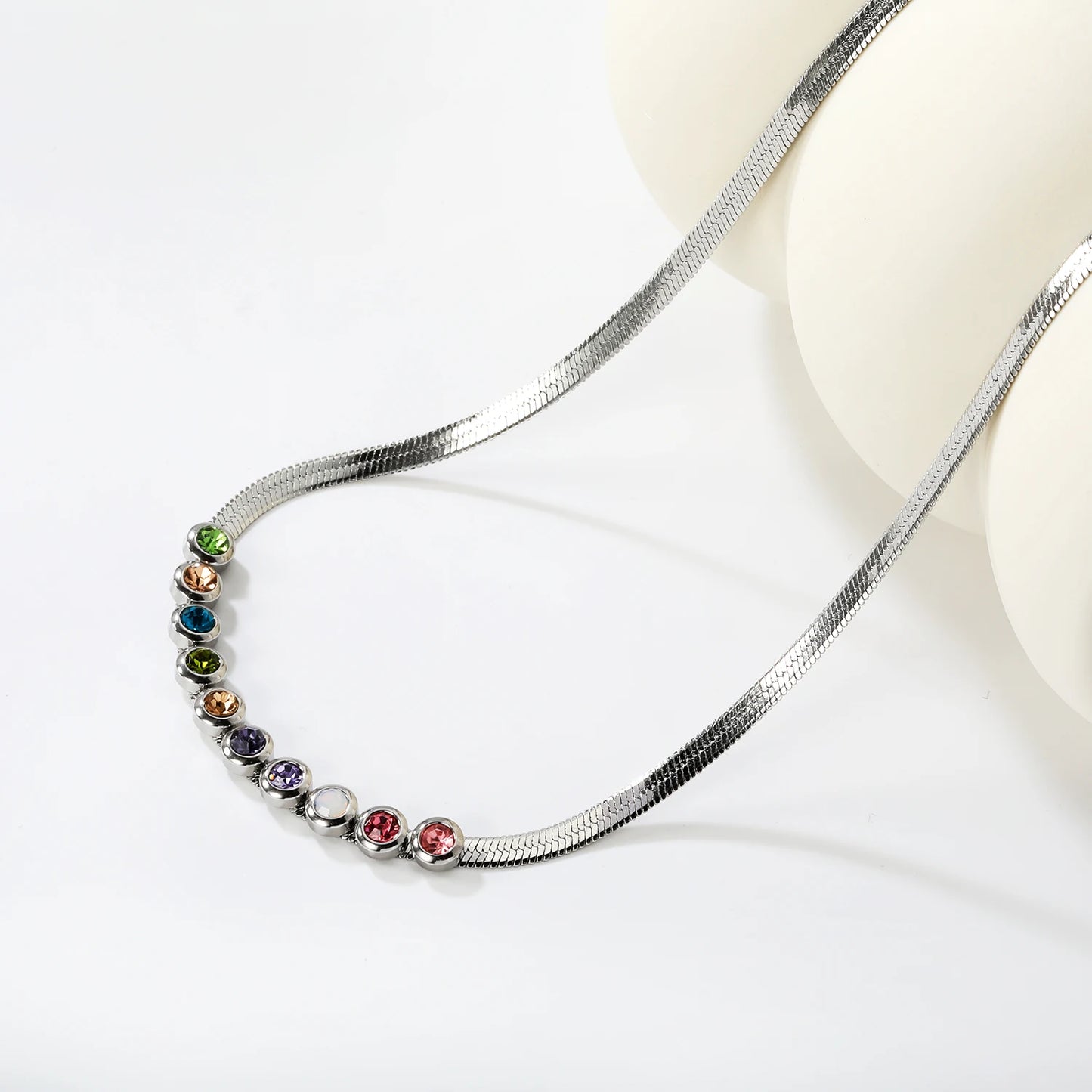 Blade Chain Necklace with Colorful Zirconia – 18K Gold-Plated Stainless Steel for Women