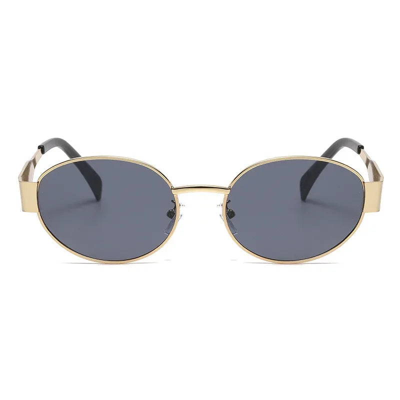 Retro Small Oval Metal Sunglasses | Gold & Black | Myopia Options