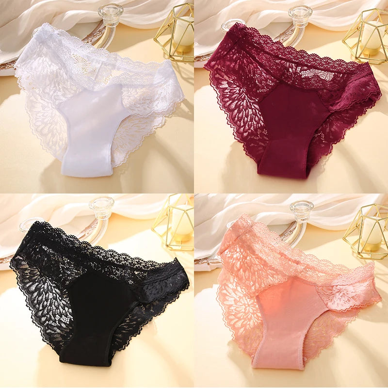 Women's Lace Back Briefs – 4-Piece Set | Sexy Hollow Out Cotton Underwear (S–XL)