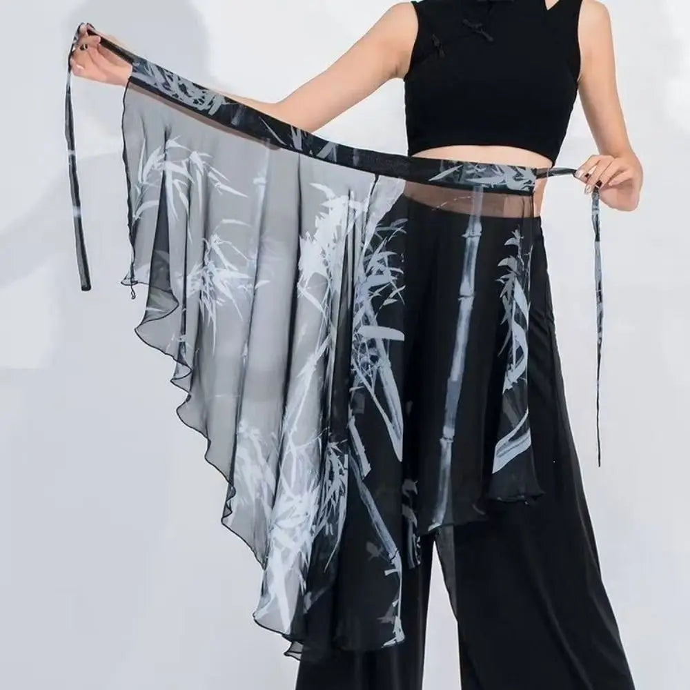High Waist Chiffon Wrap Skirt Scarf Plant&Flowers Pattern Lightweight Lace Midi Skirt See Through Y2K Streetwear