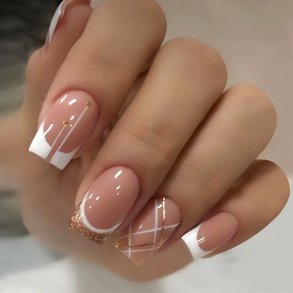 Nude Pink Short Square Press-On Nails - French & Gradient, 24 Pieces