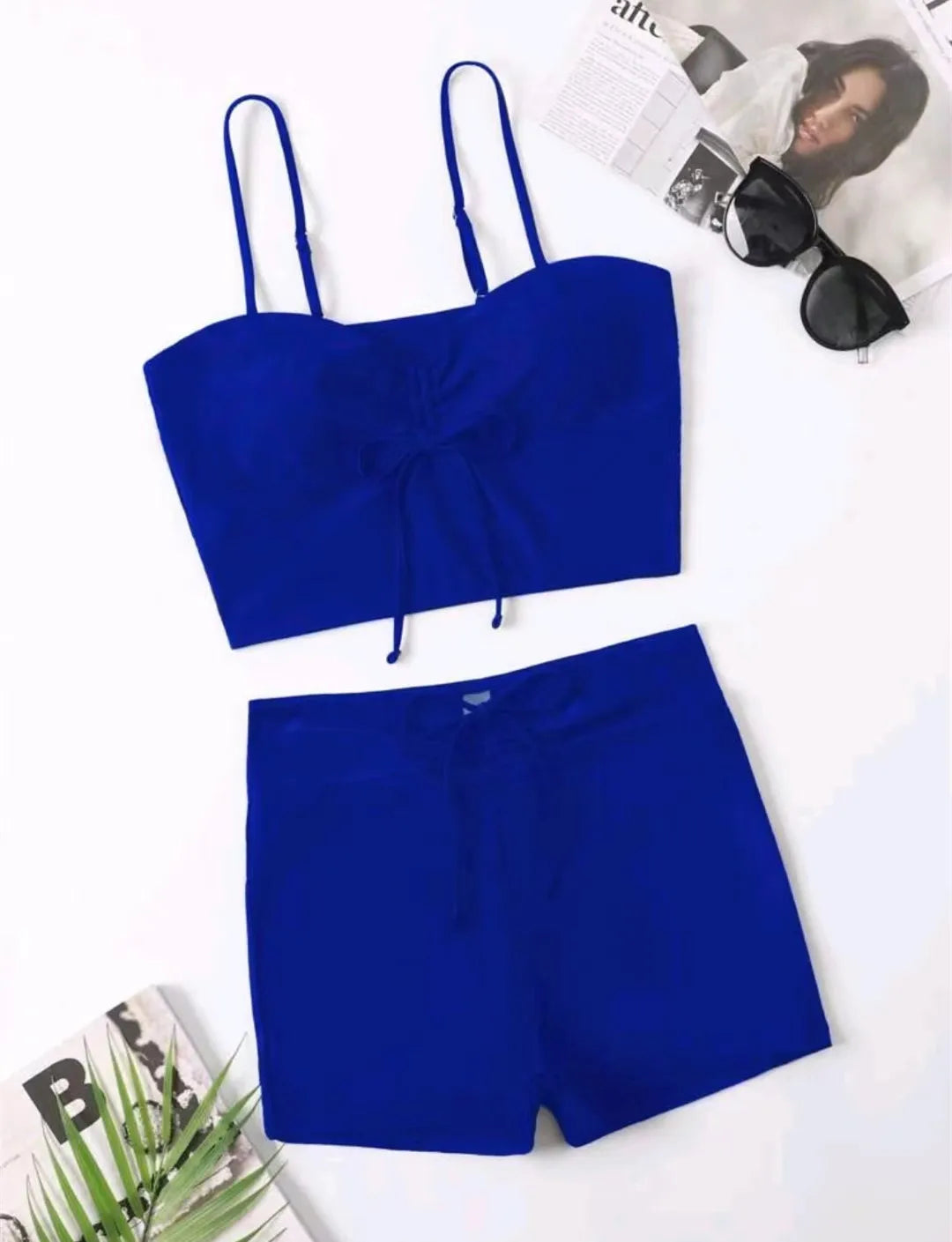 High Waist Shorts Bikini Set — Drawstring Top & Swim Shorts | Women's Swimwear