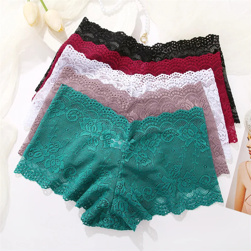3-Pack Floral Lace Boyshort Panties – Low-Rise Ultra-Thin Underwear for Women (S–XL, 10 Color Sets)