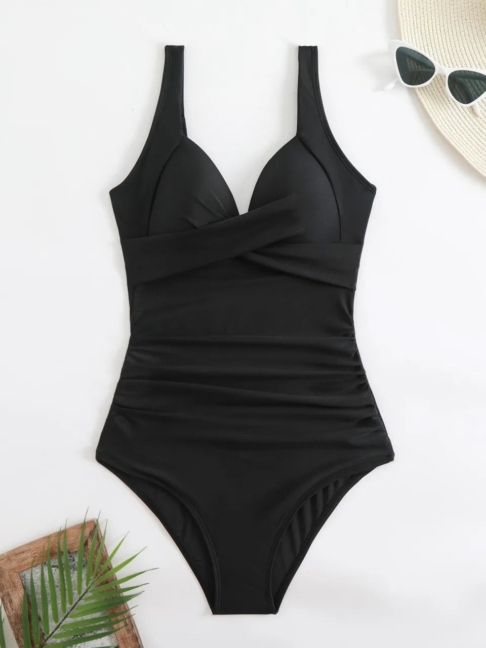 Ruched One-Piece Swimsuit for Women – Solid Color Bodysuit | Adjustable Straps | S–XXL