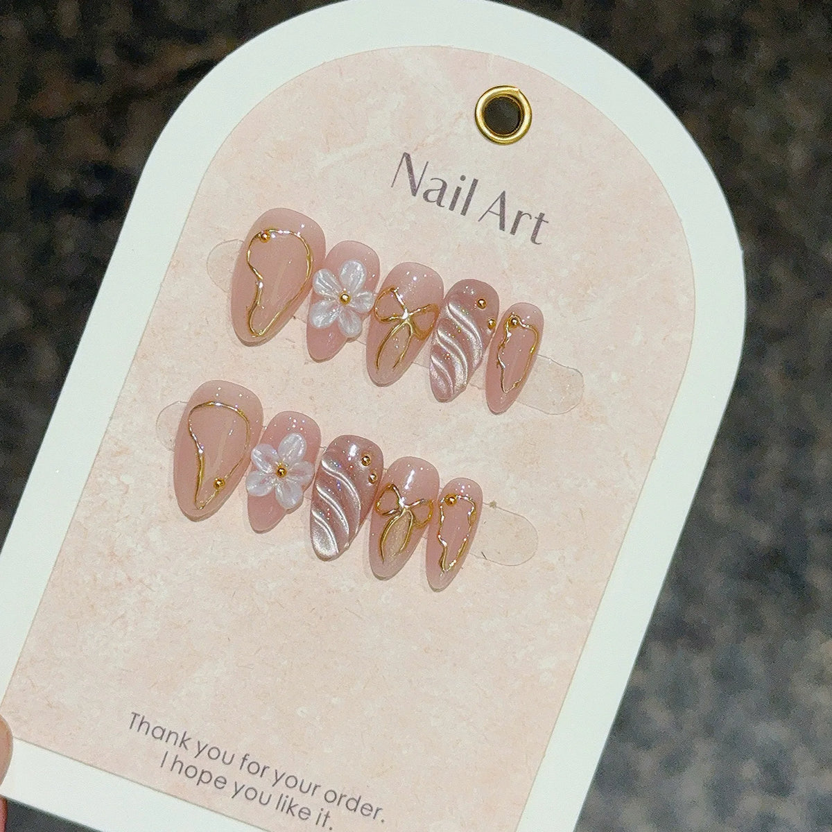 Pink Ombre Press-On Nails – Handmade Almond 3D Flower Designs, 10 Pieces