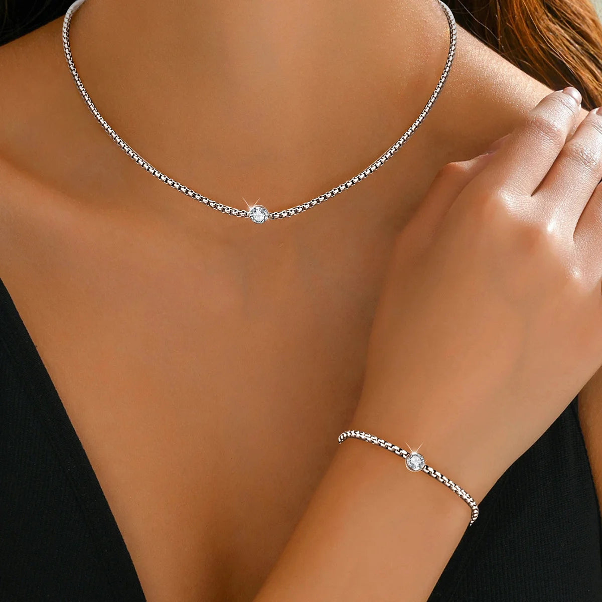 Cubic Heart Jewelry Set – 18K Gold-Plated Stainless Steel Necklace & Bracelet for Women