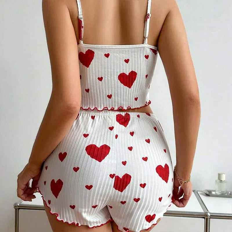 Spaghetti Strap Tank Top & Shorts Pajama Set – Geometric Print, Knit | Women's Summer Sleepwear (1pc or 2pcs)