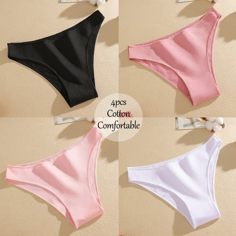 4-Pack Cotton Low-Rise Briefs – Soft Breathable Everyday Underwear for Women (M–2XL, 19 Color Sets)