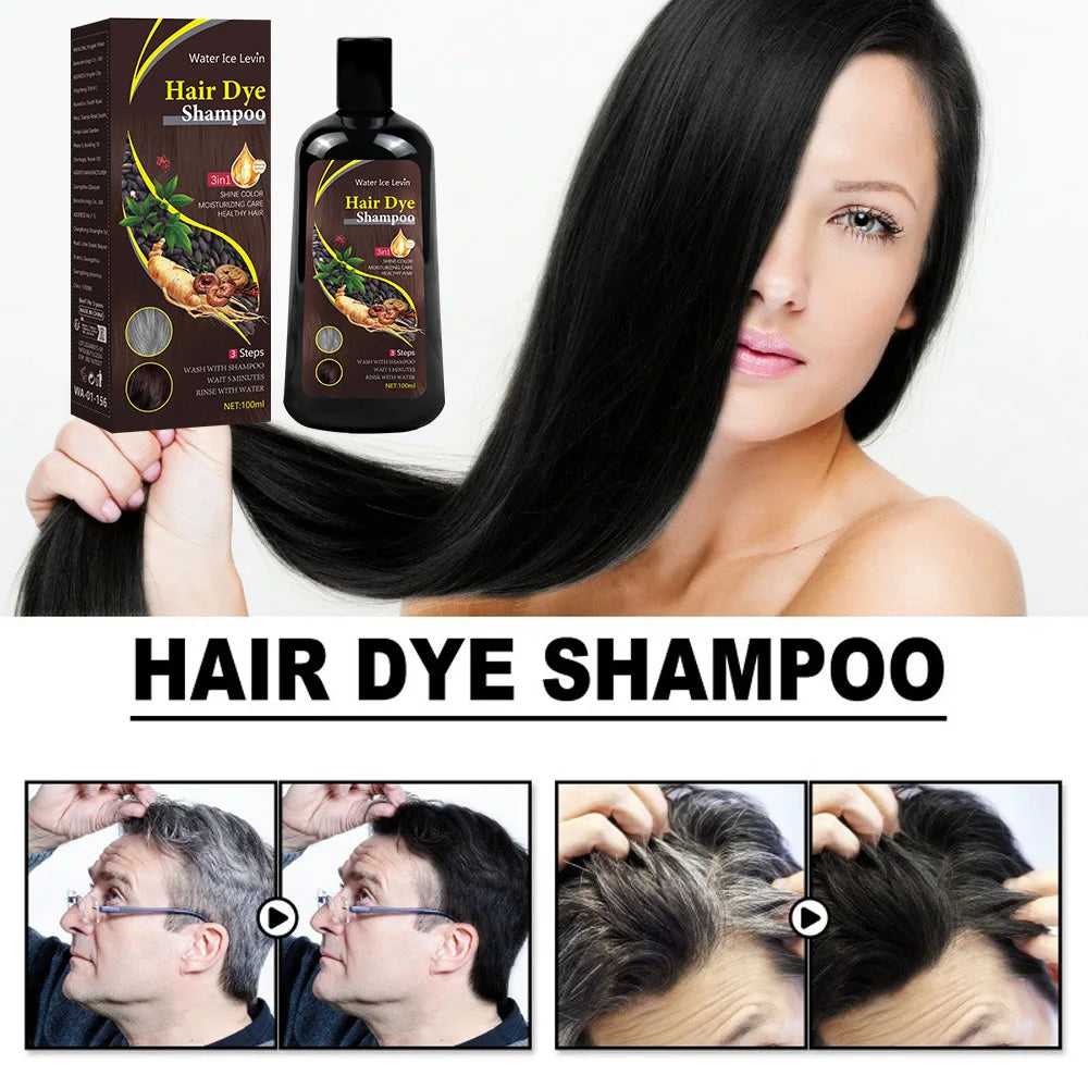 3-in-1 Dark Brown Hair Dye Shampoo – Herbal Gray Coverage, Color & Condition in 15 Minutes | 100ml/200ml
