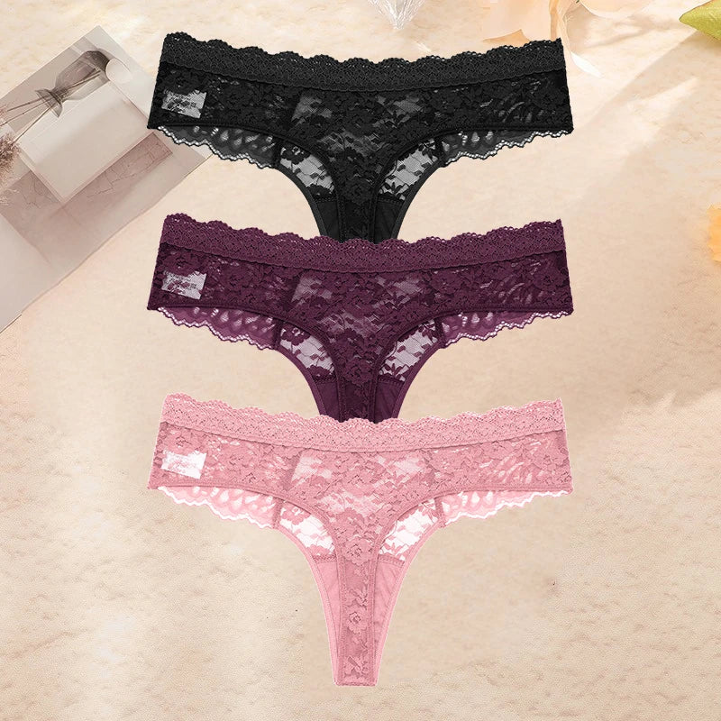FINETOO 3PCS/Set S-XL Women Sexy Panties G-string Sexy Woman's Underwear Girl Lace Lingerie Female Bikini Lady Thong Intimates