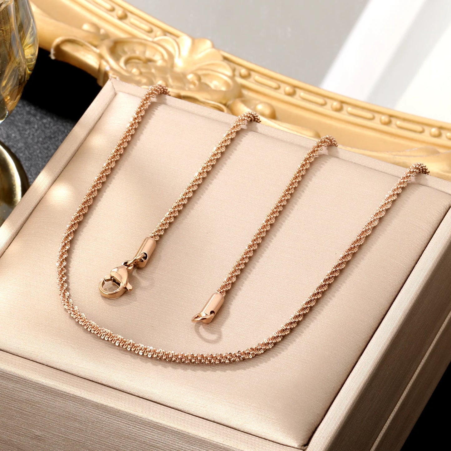 Popcorn Chain Choker Necklace – Minimalist Rose Gold Stainless Steel Clavicle Necklace for Women