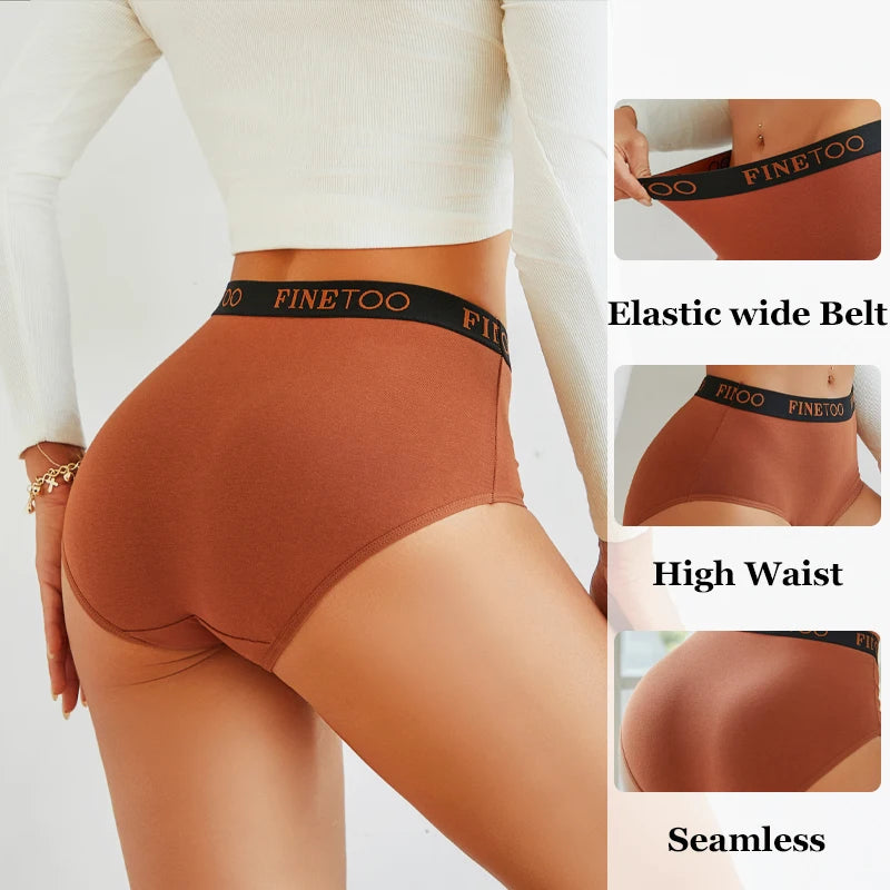 FINETOO 4Pcs Cotton High Waist Seamless Underwear Women's Breathable Elastic Belts Panties Plus Size Comfortable Lingerie S-XXL