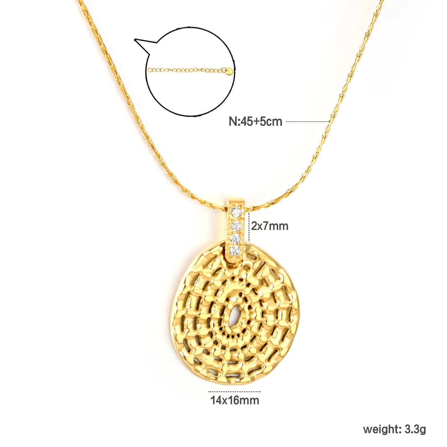 Irregular Round Pendant Necklace – 18K Gold-Plated Snowflake Stainless Steel Necklace for Women