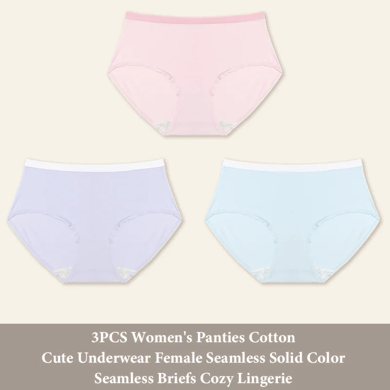 3-Pack Seamless Cotton Brief Panties – Soft Low-Rise Everyday Underwear for Women (S–XL, 8 Color Sets)