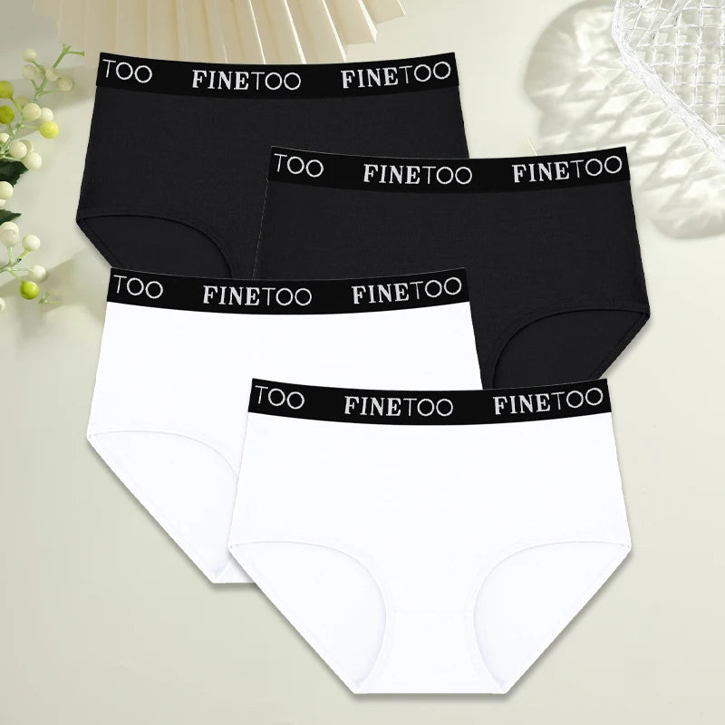 FINETOO 4Pcs Cotton High Waist Seamless Underwear Women's Breathable Elastic Belts Panties Plus Size Comfortable Lingerie S-XXL