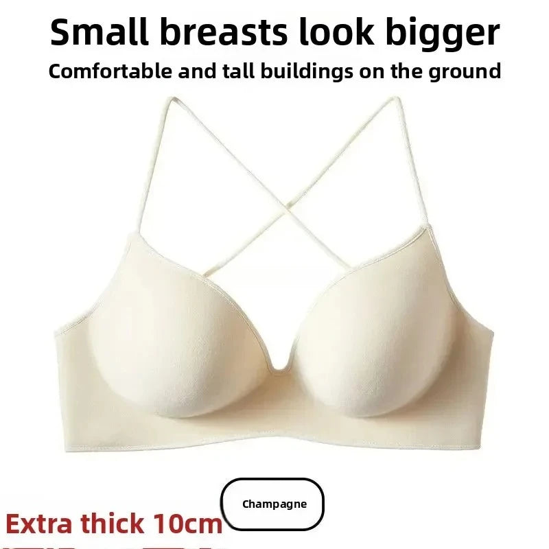 Women's 10CM Extra Thick Push Up Bra for AA/A Cup | Open Back Lingerie with Convertible Cross Straps | Seamless Wire-Free Bra No Marks (70A–85A)