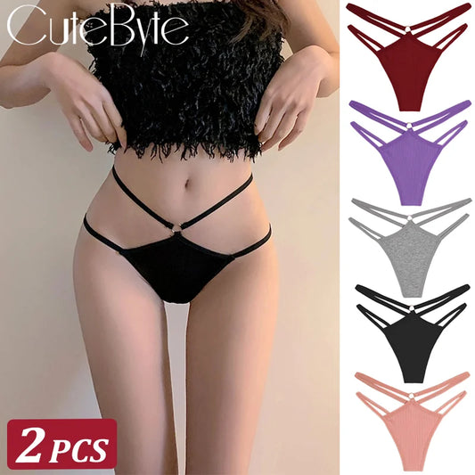 2-Pack Cotton G-String Thongs – Double-Strap V-Waist Design for Women (S–XL, 13 Color Sets)