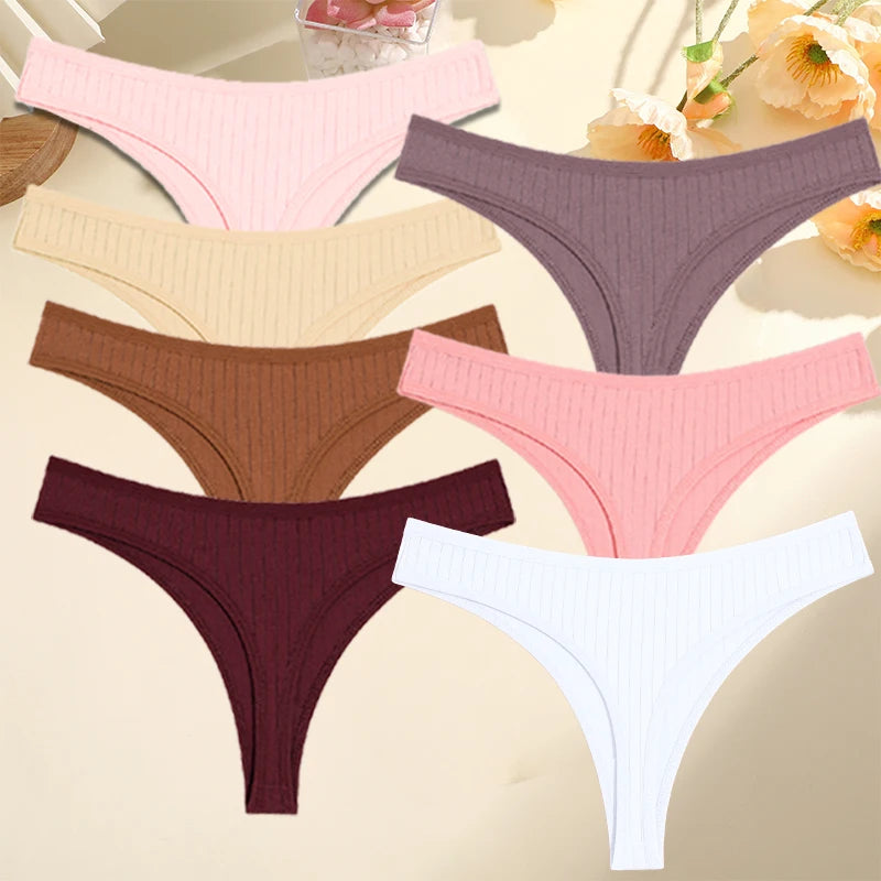 FINETOO 7PCS/Set G-string Cotton Women Lingerie Panties Thong Female Underwear Sexy Pantys Underpant Girl Intimates Thongs S-XL