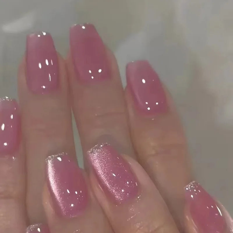 Short Almond Cat Eye Press-On Nails - Glossy Glitter, 24-Piece Set