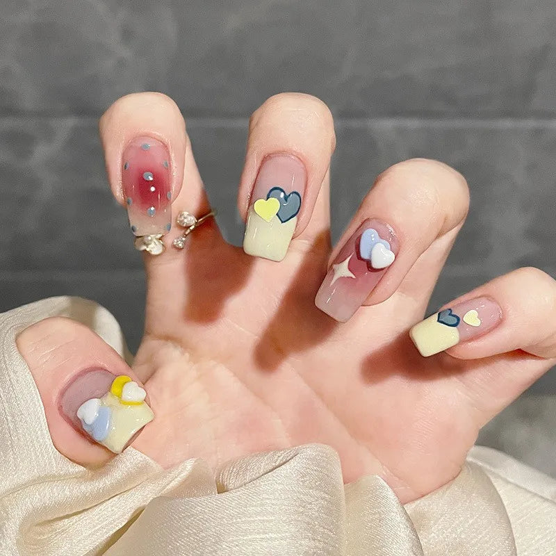 Short Press-On Nails - French Tip, Bow & Glitter Designs, 24 Pieces