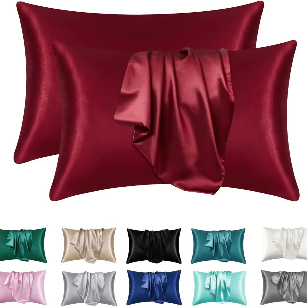 2-Pack Satin Pillowcases with Hidden Zipper, USA Sizes