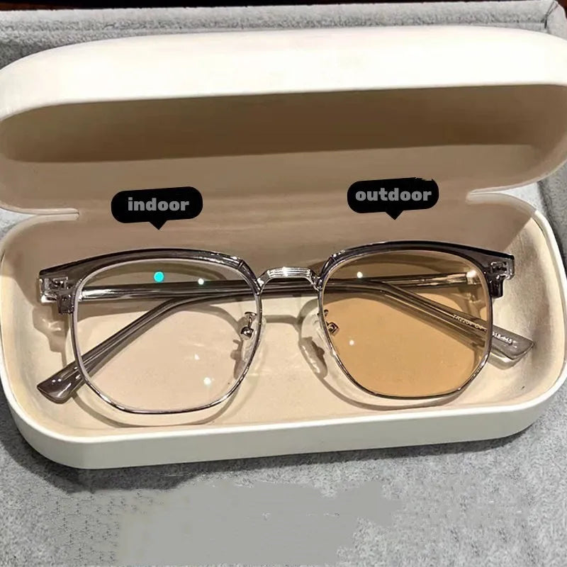 Square Metal Photochromic Glasses | Myopia Lens Options