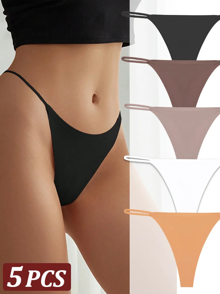 5-Pack Seamless Thong Underwear – Low-Rise Ice Silk G-String Panties for Women (XS–XL, 24 Color Sets)