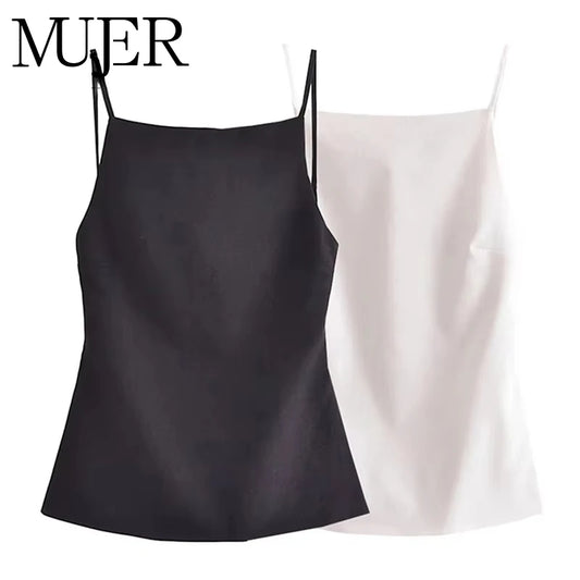 Satin Backless Crop Cami Top — Square Neck Sleeveless | Women's Summer Party Top