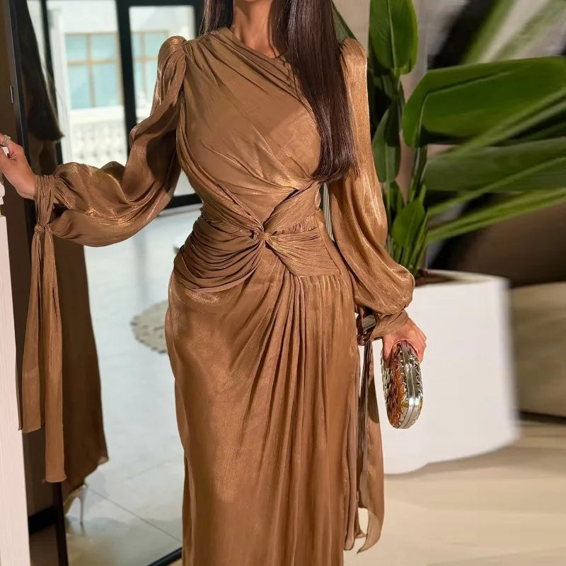 Ramadan Arabic Muslim Modest Satin Abaya for Women Elegant Eid Dubai Fit-and-flare Dress Islam Holiday Outfit Turkey Kaftan Robe