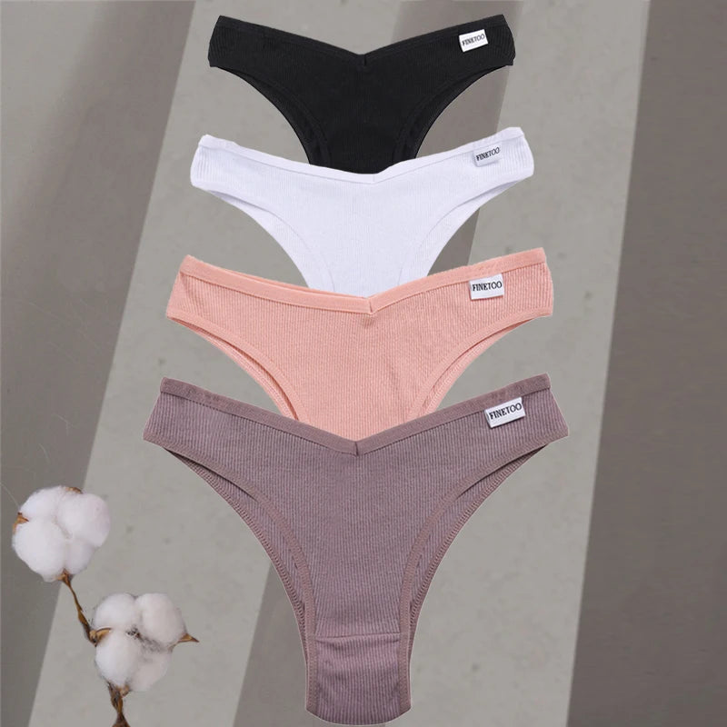 4-Pack Cotton Brazilian Panties – Low-Rise Solid Color Underwear for Women (M–XL, 14 Color Sets)