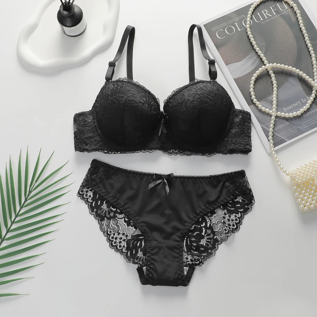 Floral Lace Push-Up Bra & Bikini Brief Set — 3/4 Cup Underwire | Women's Lingerie