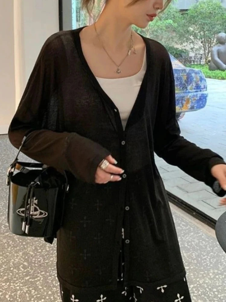 Lightweight V-Neck Button Cardigan — Sun Protection Knit | Women's Tops