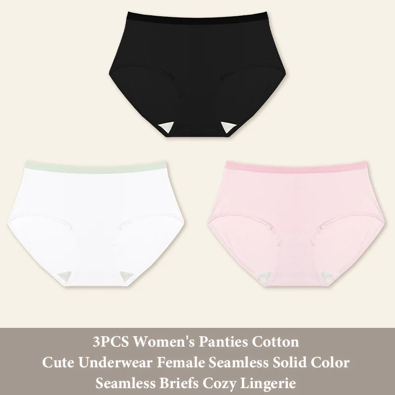 3-Pack Seamless Cotton Brief Panties – Soft Low-Rise Everyday Underwear for Women (S–XL, 8 Color Sets)