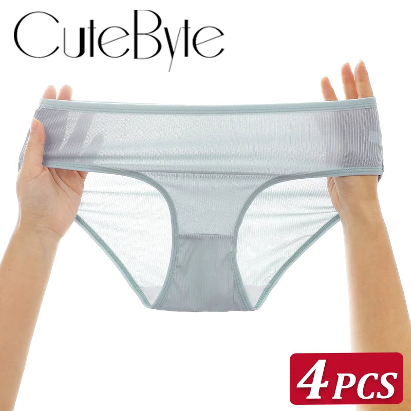 4-Pack Lace Mesh French-Cut Briefs – Semi-Sheer Breathable Underwear for Women (S–XL, 7 Color Sets)